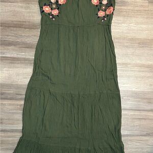 Floral Embroidered Green Maxi Dress